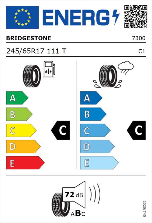 Tyre Label for Bridgestone Dueler H/T 684 III 245/65R17 111T