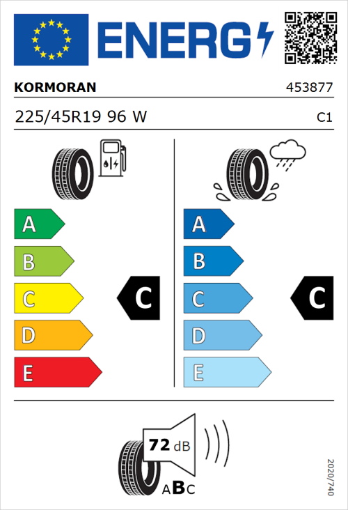 Tyre Label for Kormoran Ultra High Performance 225/45R19 96W