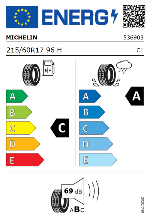 Tyre Label for Michelin Primacy 4+ 215/60R17 96H