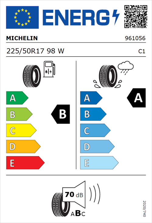 Tyre Label for Michelin Primacy 4+ 225/50R17 98W