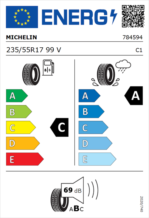 Tyre Label for Michelin Primacy 4+ 235/55R17 99V