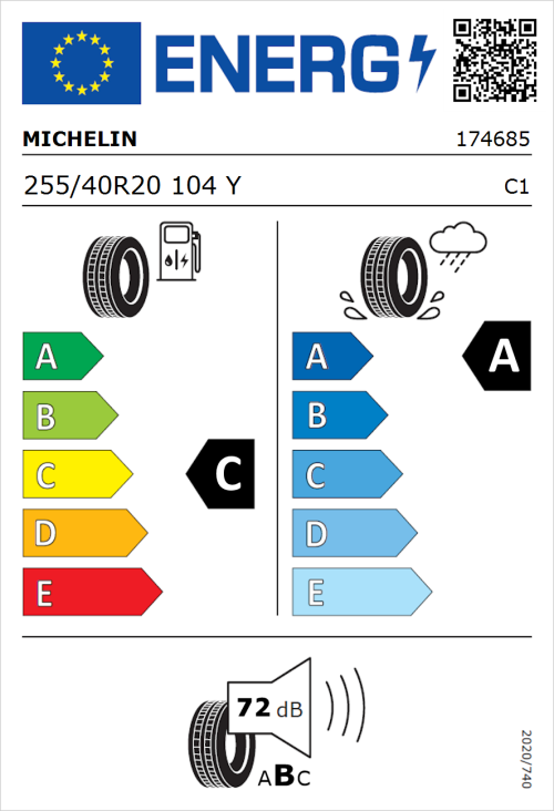 Tyre Label for Michelin Pilot Sport 5 255/40R20 104Y
