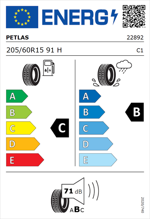 Tyre Label for Petlas Imperium PT515 205/60R15 91H