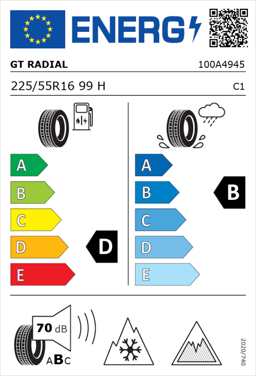 Tyre Label for GT Radial WinterPro 2 evo 225/55R16 99H