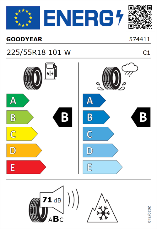 Tyre Label for Goodyear Vector 4Seasons Gen-3 225/55R18 101W