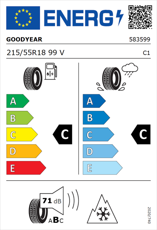 Tyre Label for Goodyear Vector 4Seasons Gen-3 215/55R18 99V