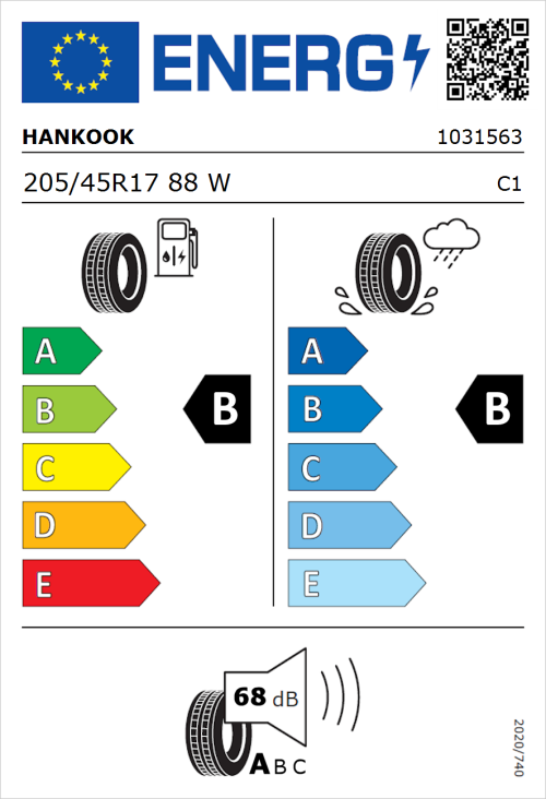 Tyre Label for Hankook Ventus S1 Evo 3 Runflat (K127B) 205/45R17 88W